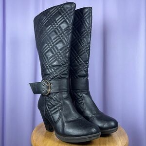 Top Moda Black Quilted Faux Leather Knee High Riding Boots Size 6 Edgy Riding